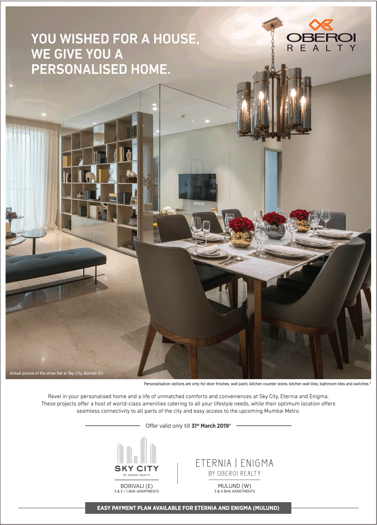 Oberoi presents easy payment plan at Sky City & Eternia & Enigma in Mumbai Update